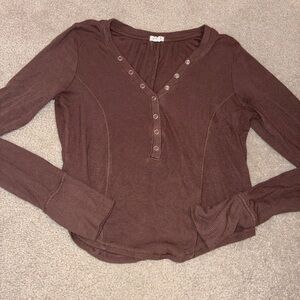 Garage Ribbed V Neck Long Sleeve Button Shirt Womens Size Medium